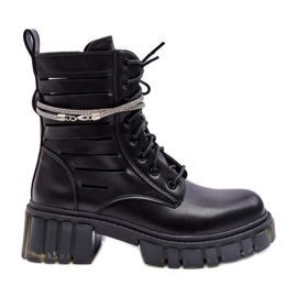 Botas Rocky Worker pretas da moda com uma tira decorativa preto
