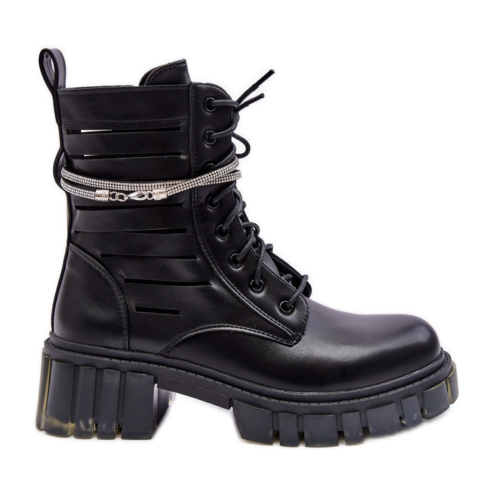 Botas Rocky Worker pretas da moda com uma tira decorativa preto