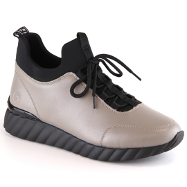 Meias botas de couro botas femininas isoladas bege Rieker Remonte D5977-01