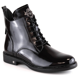 Bota preta com cadarço e zíper Potocki SZ12179 preto