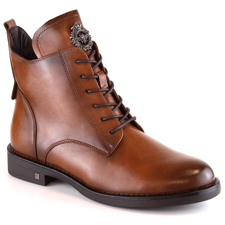 Botas castanhas de mulher com atacadores e fecho de correr Potocki SZ12179 castanho
