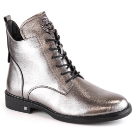 Botas femininas de estanho com cadarço e zíper Potocki SZ12179 prata