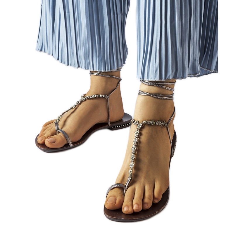 Sandália cinza escuro com strass, Troghi