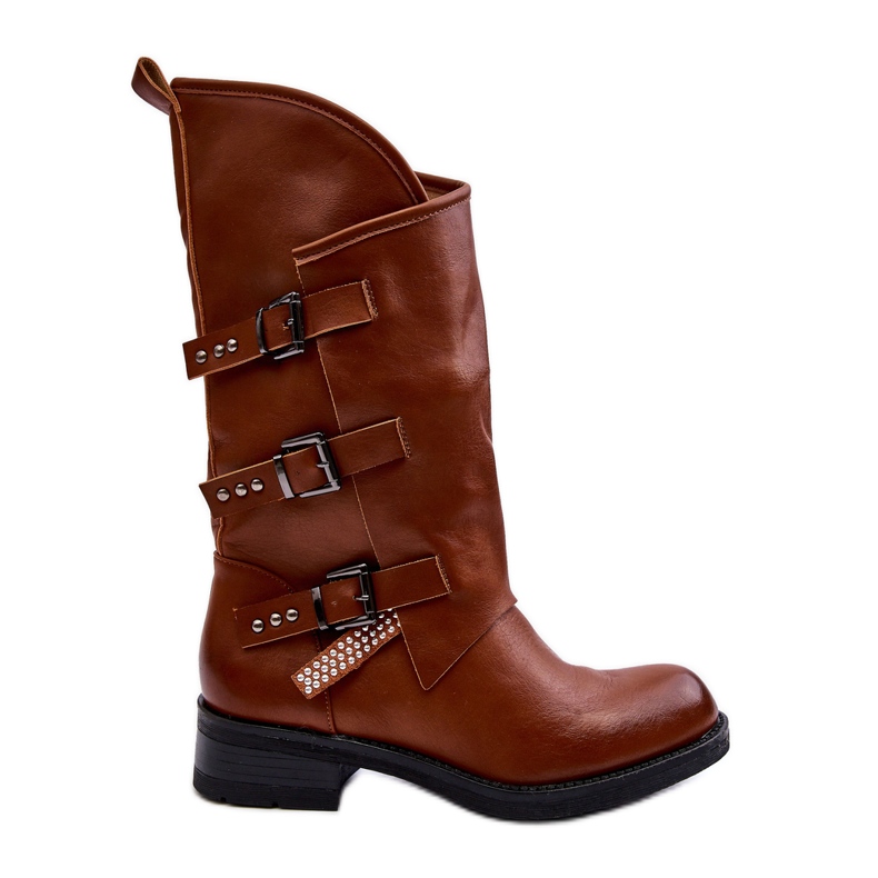 Botas femininas de couro salto alto rasas marrom Nyreo castanho