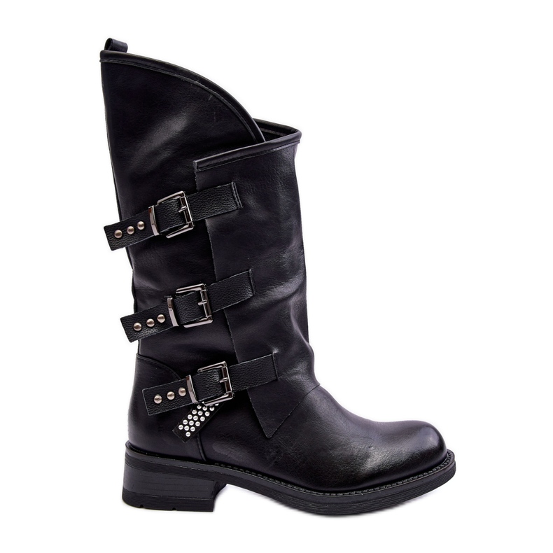Botas femininas de couro salto alto rasas pretas Nyreo preto