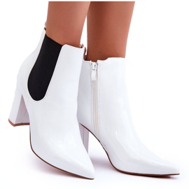 Botas laqueadas com salto branco Evita