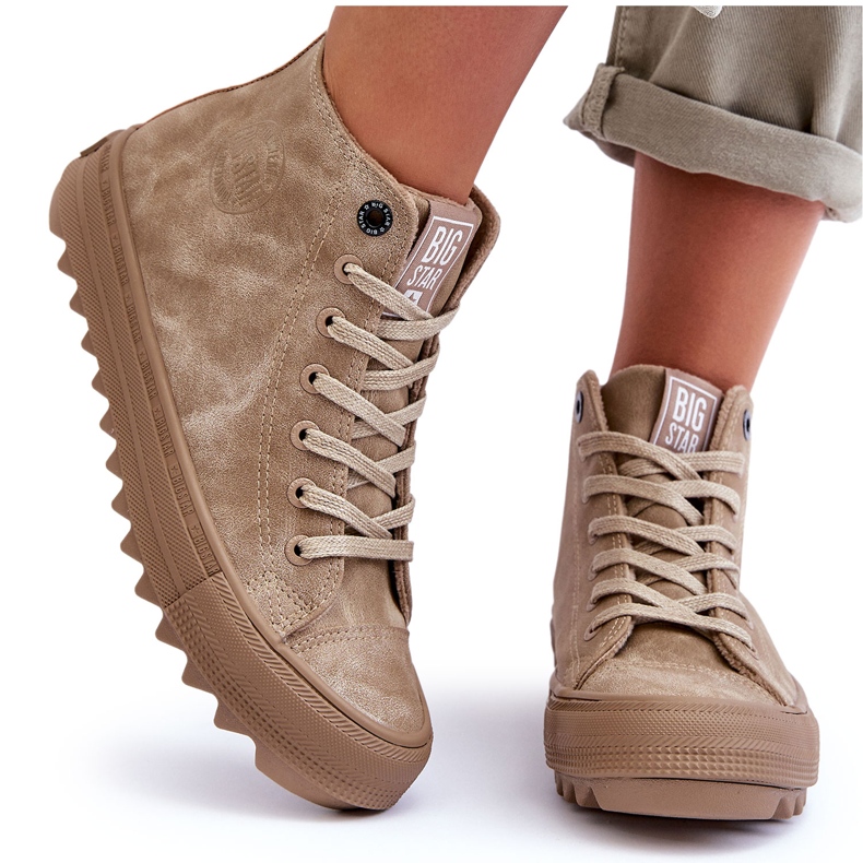 Tênis feminino Big Star alto quente bege GG274071