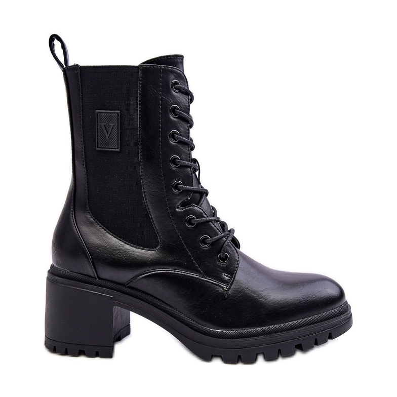 Vinceza Botas Femininas de Couro Salto Alto Preto Esnar