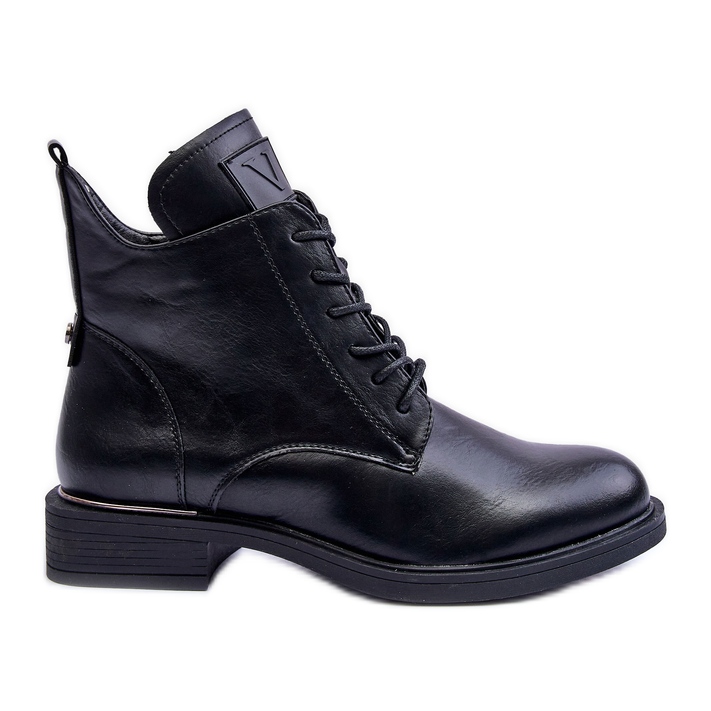 Vinceza Botas femininas de trabalho em couro pretas Tedrick preto