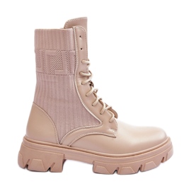 Botas de trabalho femininas com cadarço bege Marlissa
