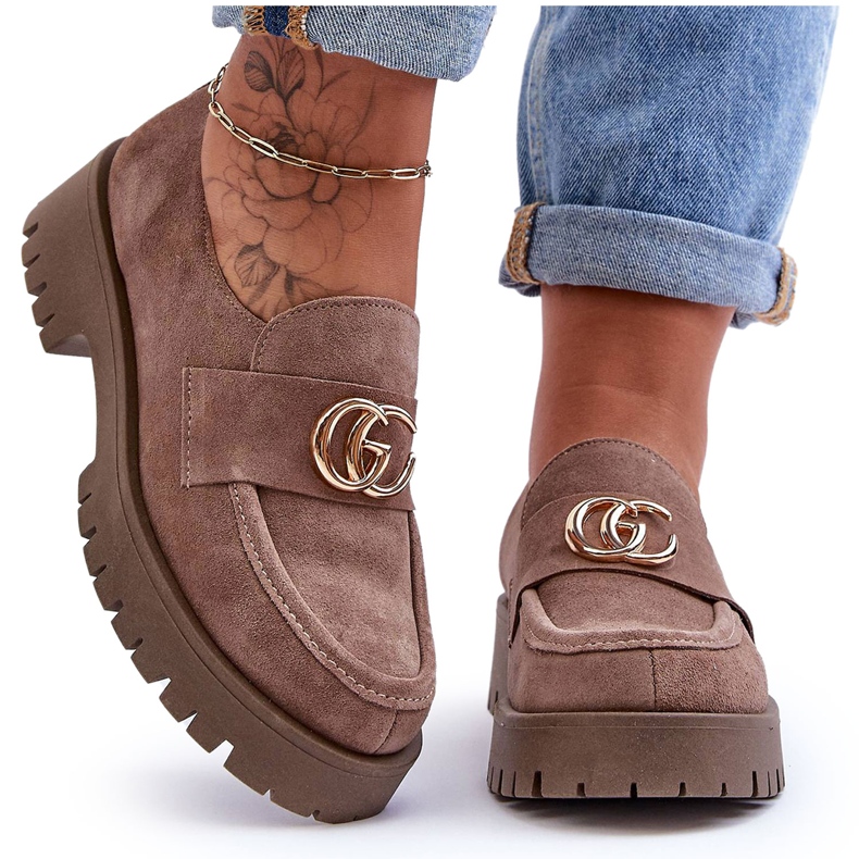 Laura Messi Sapatos Femininos de Camurça com Decoração Bege Escuro Rosefalls