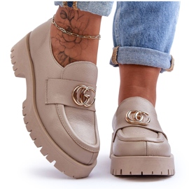 Laura Messi Sapatos femininos de couro com decoração de cascata bege