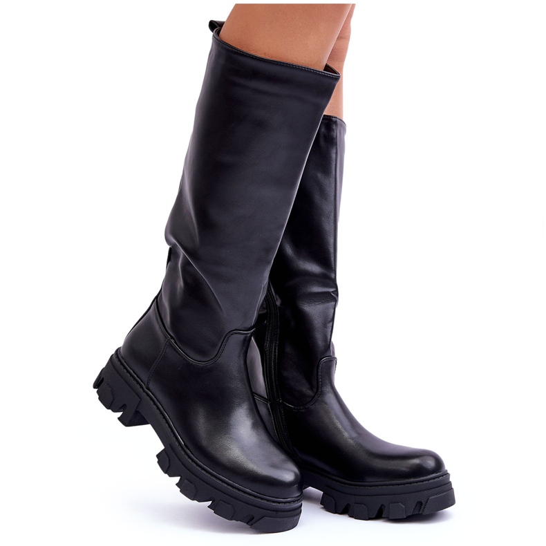 Sergio Leone Botas femininas de couro salto baixo preto Nenet