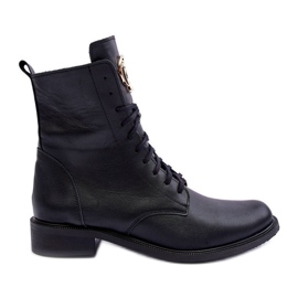Botas de couro com cadarço e decoração preta Nicole 2750 preto