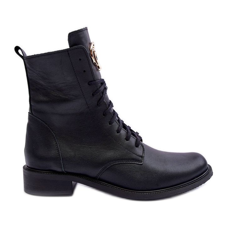 Botas de couro com cadarço e decoração preta Nicole 2750 preto