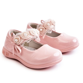 Sapatilhas infantis de velcro com renda, rosa