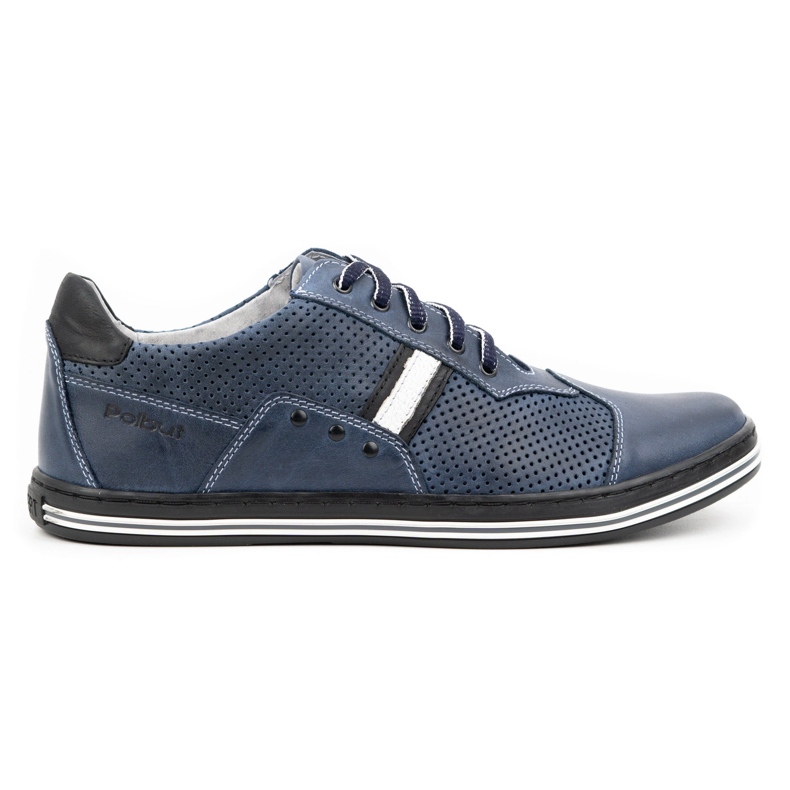 Polbut Sapatos casuais de homem em pele 1801P azul marinho com branco