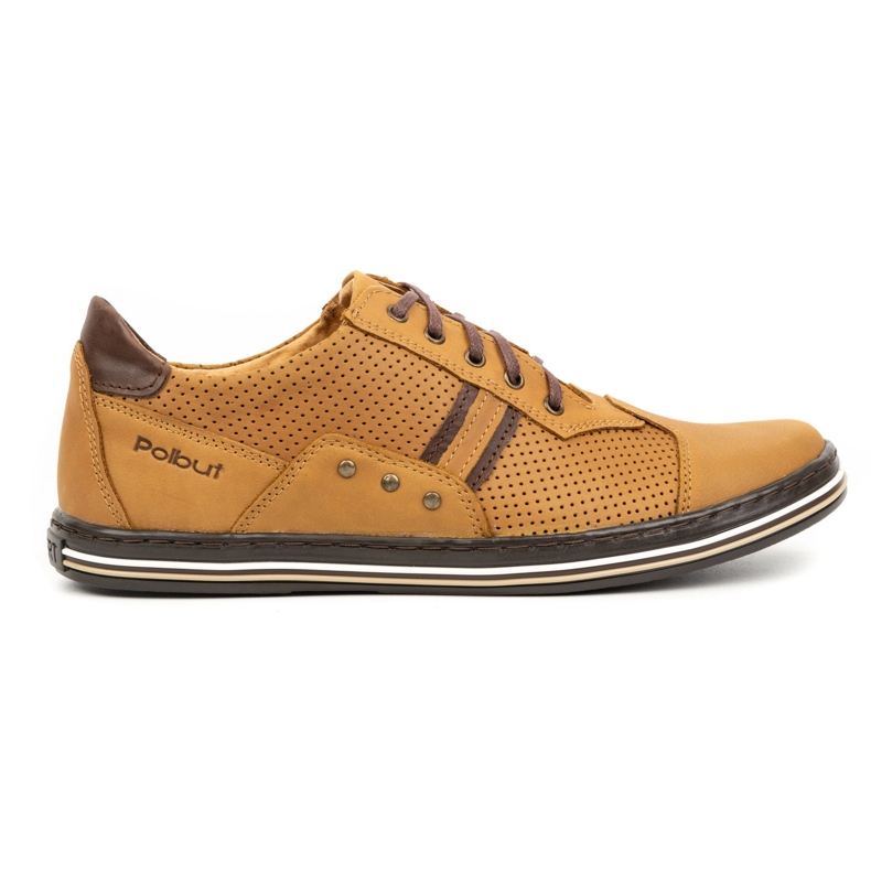 Polbut Sapatos masculinos casuais de couro 1801P vermelho laranja