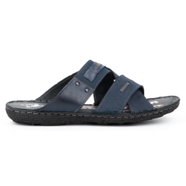 Kampol Chinelos de pele de homem 201/N nubuck azul marinho
