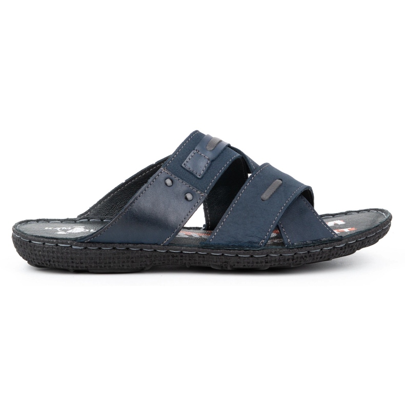 Kampol Chinelos de pele de homem 201/N nubuck azul marinho