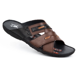 Kampol Chinelos de pele de homem 201/55 rosto castanho marrom