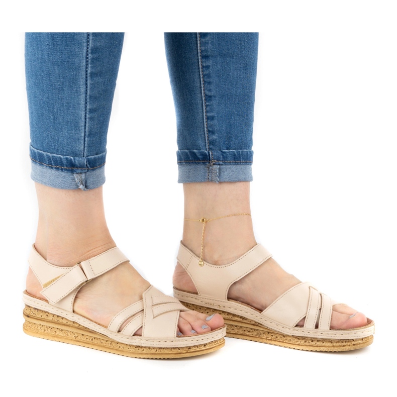 WASAK Sandálias cómodas de mulher em pele 0658W bege