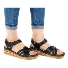 WASAK Sandálias cómodas de mulher em pele 0658W pretas preto