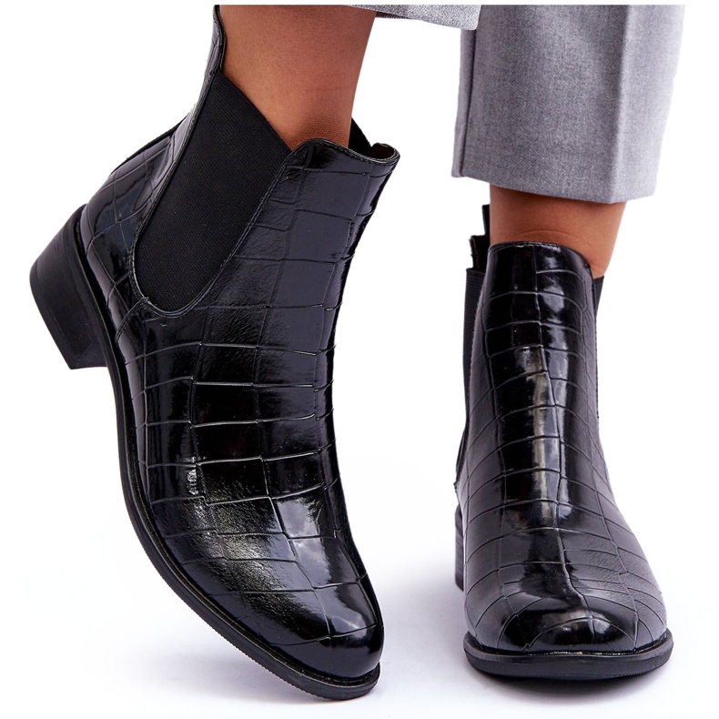 Botas De Couro Botas Chelsea Padrão Animal Preto Daina