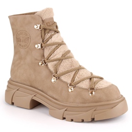 Botas femininas na plataforma rendadas com pelo bege Big Star MM274573