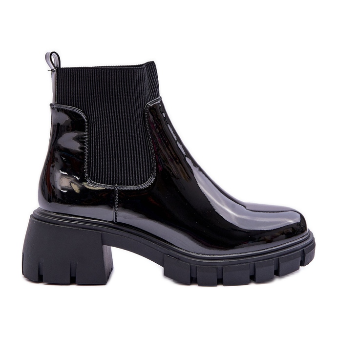 Botas femininas Chelsea laqueadas pretas Cirie preto