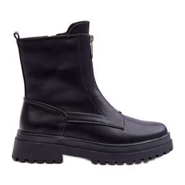 Botas femininas de couro com zíper preto cloro