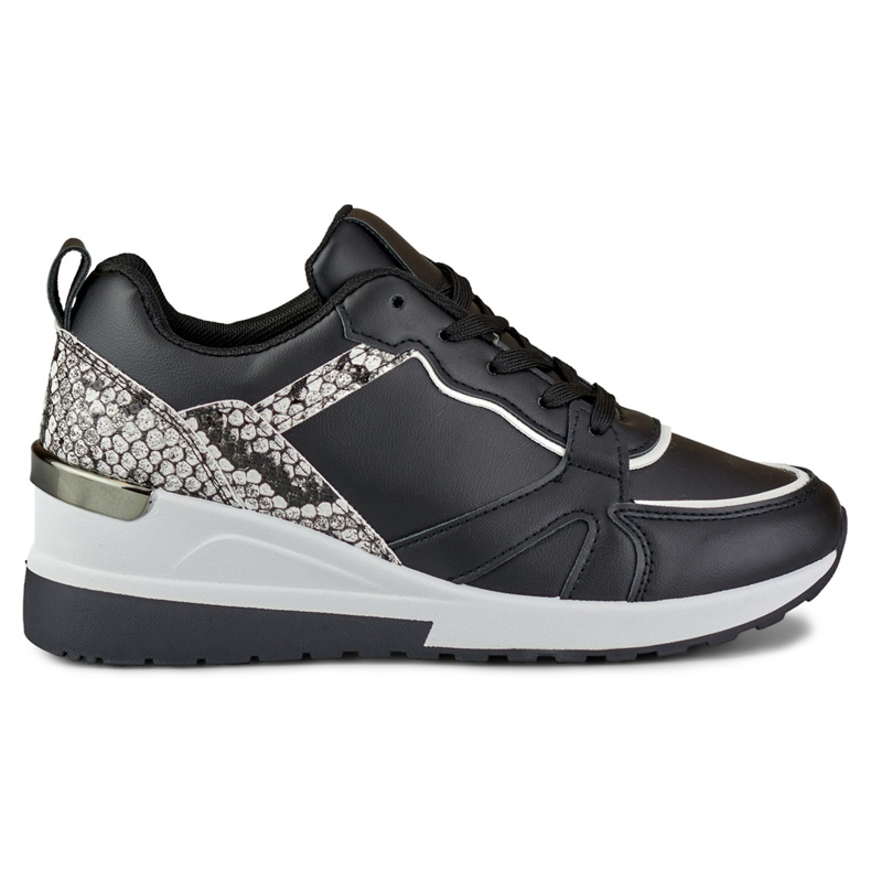 Sapatos de mulher pretos com atacadores e cunha baixa