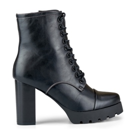 Botas femininas com cadarço e salto alto preto