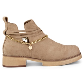 Botas femininas bege com corrente