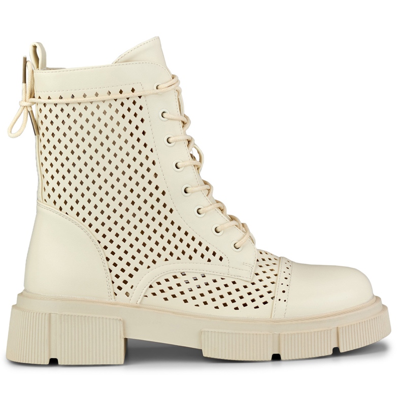 Botas femininas de renda bege vazadas