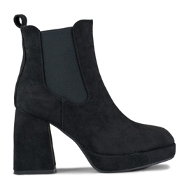 Botas pretas de camurça feminina com salto alto bege