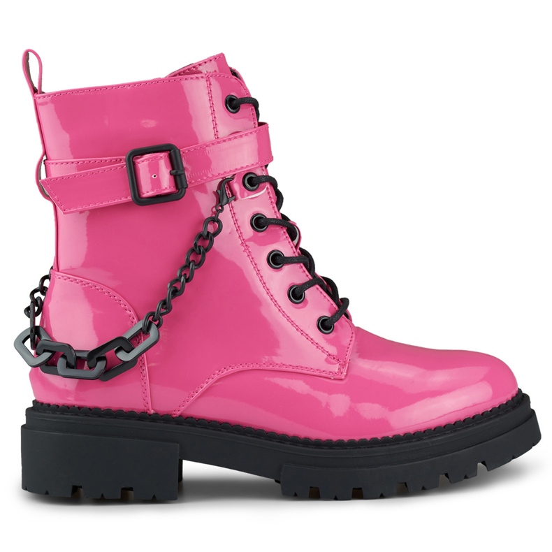 Trabalhador de couro envernizado rosa feminino com corrente destacável Trabalhador de couro envernizado rosa feminino com corrente destacável