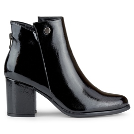 Botas femininas laqueadas com cabedal recortado Charlotte preto