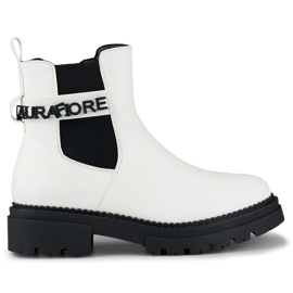 Botas brancas de mulher em pele ecológica com inscrição decorativa branco