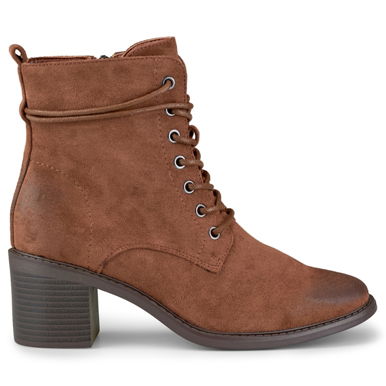 Bota salto baixo marrom com amarração castanho