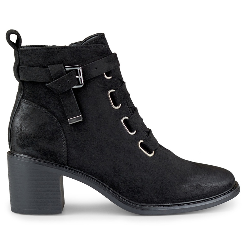 Botas de salto baixo de mulher preta de camurça, Salin preto