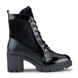 Botas femininas da moda feitas de material decorativo preto