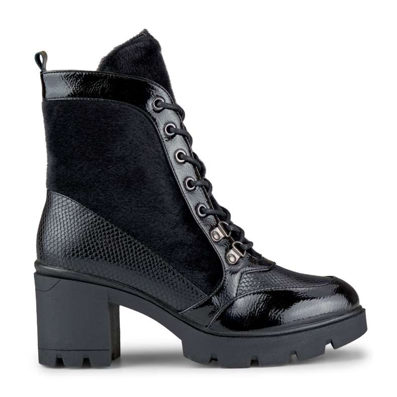 Botas femininas da moda feitas de material decorativo preto