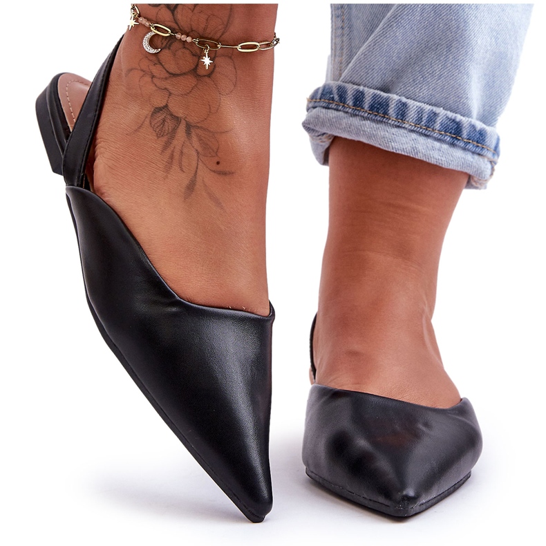 Ballerinas negras deslizantes para couro eco feminino preto