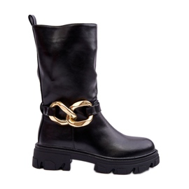 Botas de couro com salto plano preto Diominna