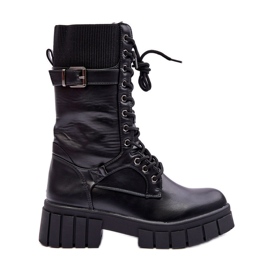 Botas altas femininas de couro Workers pretas Madit preto