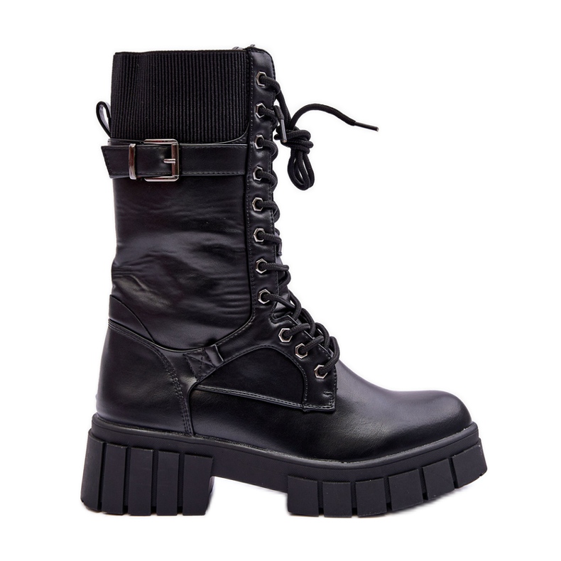 Botas altas femininas de couro Workers pretas Madit preto