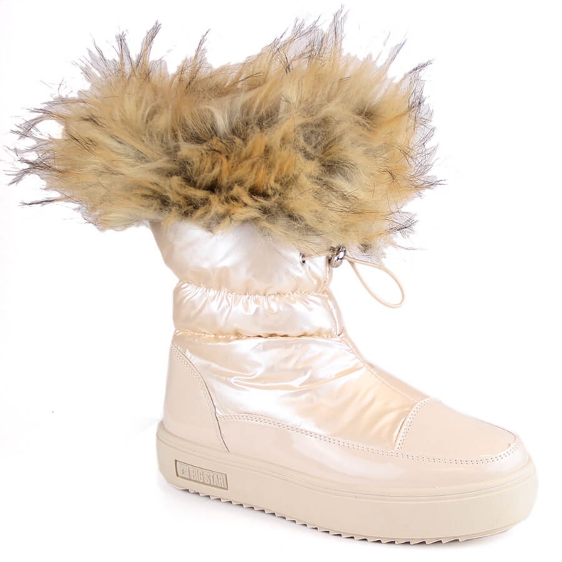 Botas femininas de neve na plataforma com pele bege Big Star MM274380 Botas femininas de neve na plataforma com pele bege Big Star MM274380