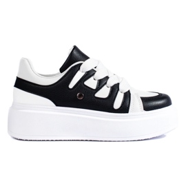 Tênis feminino preto e branco da Shelovet com sola grossa Tênis feminino preto e branco da Shelovet com sola grossa