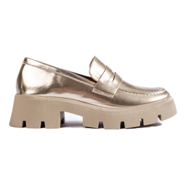 Mocassins femininos dourados com sola grossa da Shelovet Mocassins femininos dourados com sola grossa da Shelovet